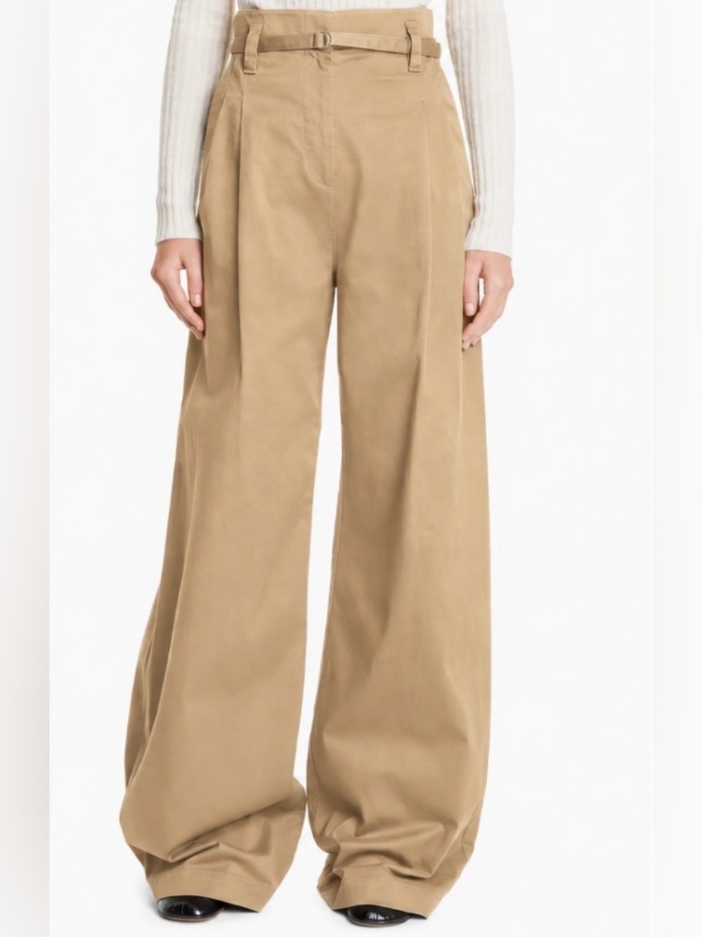 Proenza Schouler White Label Tan Belted High Waist Wide Leg Pants